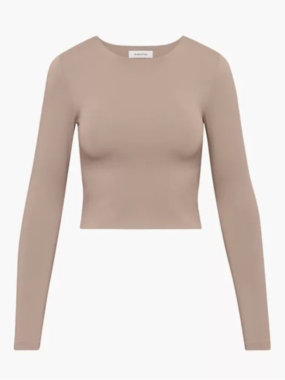 Aritzia Babaton Contour Crew Long Sleeve Crop Top Taupe, S